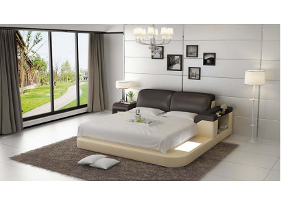 Design Łóżko XXL Duże łóżko Skóra Podkładka Hotelowa 200x200cm Wielofunkcyjna Półka USB