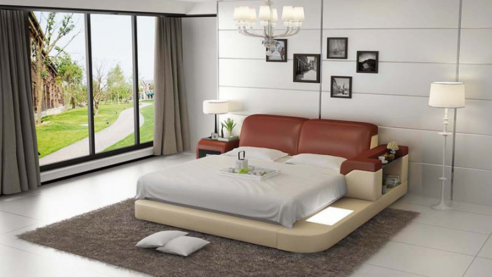 Design Łóżko XXL Duże łóżko Skóra Podkładka Hotelowa 200x200cm Wielofunkcyjna Półka USB