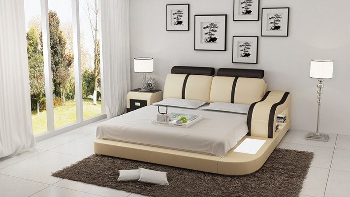 Design Łóżko XXL Duże łóżko Skóra Hotel Podkładka 180x200 Wielofunkcyjna Półka USB