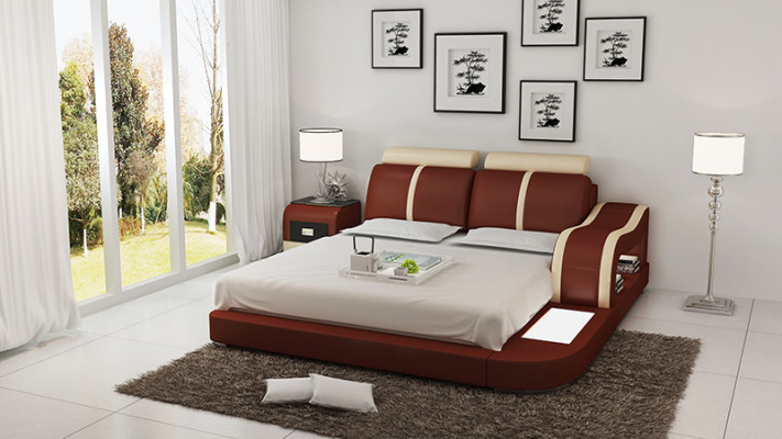 Design Łóżko XXL Duże łóżko Skóra Hotel Podkładka 180x200 Wielofunkcyjna Półka USB