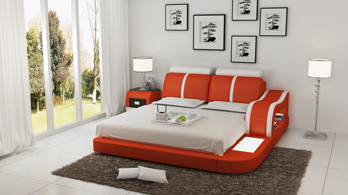 Design Łóżko XXL Duże łóżko Skóra Hotel Podkładka 180x200 Wielofunkcyjna Półka USB
