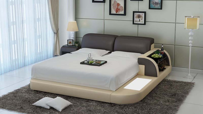 Design Łóżko XXL Duże łóżko Skóra Hotel Podkładka 180x200 Wielofunkcyjna Półka USB
