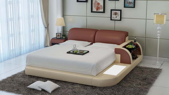 Design Łóżko XXL Duże łóżko Skóra Hotel Podkładka 180x200 Wielofunkcyjna Półka USB