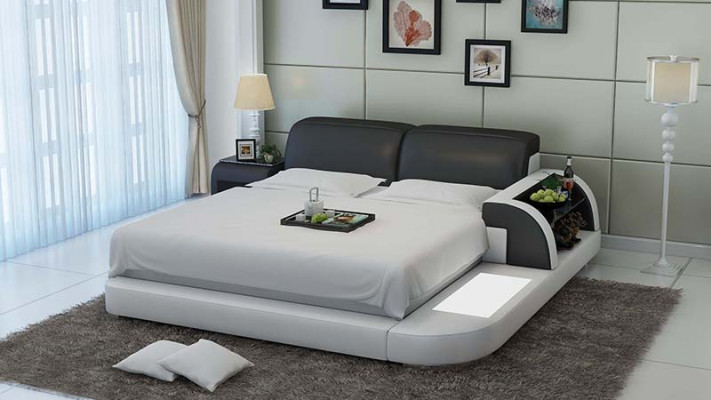 Design Łóżko XXL Duże łóżko Skóra Hotel Podkładka 180x200 Wielofunkcyjna Półka USB