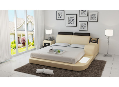 Design Łóżko XXL Duże łóżko Skóra Hotel Podkładka 160x200cm Wielofunkcyjna Półka USB