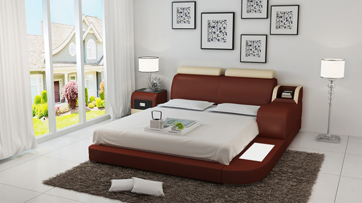 Design Łóżko XXL Duże łóżko Skóra Hotel Podkładka 160x200cm Wielofunkcyjna Półka USB