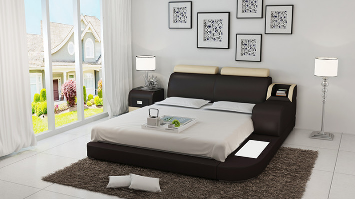 Design Łóżko XXL Duże łóżko Skóra Hotel Podkładka 160x200cm Wielofunkcyjna Półka USB