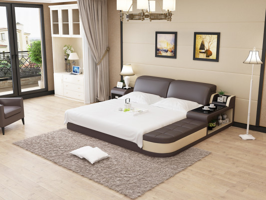 Design Podkładka Double Bed Modern Sypialnia łóżko 200x210cm + USB & Polka