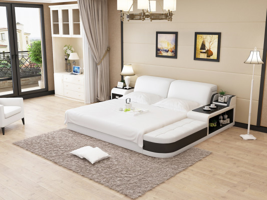 Design Podkładka Double Bed Modern Sypialnia łóżko 200x210cm + USB & Polka