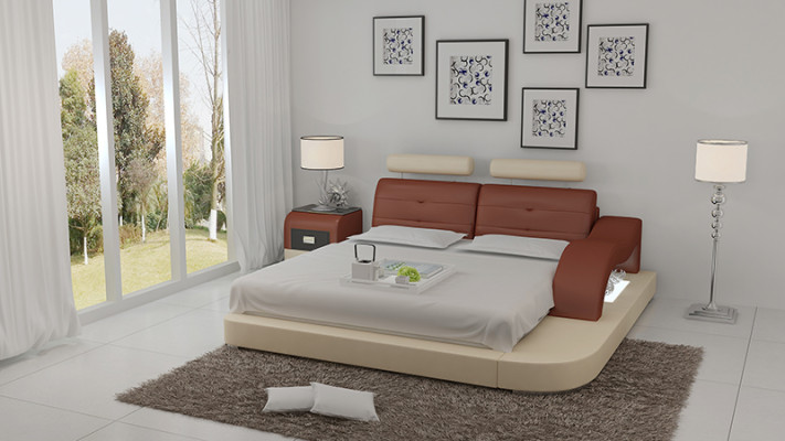 Design Łóżko XXL Duże łóżko Hotel Podkładka 160x200 Wielofunkcyjna Półka USB Skóra