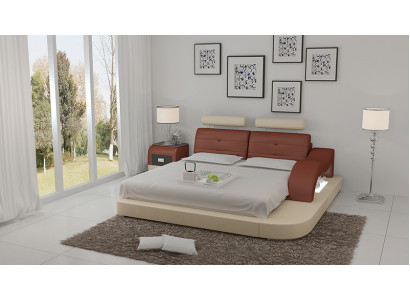 Design Łóżko XXL Duże łóżko Hotel Podkładka 160x200 Wielofunkcyjna Półka USB Skóra