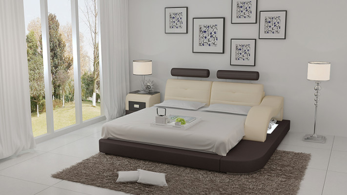 Design Łóżko XXL Duże łóżko Hotel Podkładka 160x200 Wielofunkcyjna Półka USB Skóra