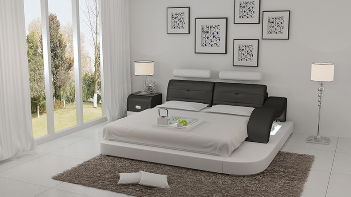 Design Łóżko XXL Duże łóżko Hotel Podkładka 160x200 Wielofunkcyjna Półka USB Skóra