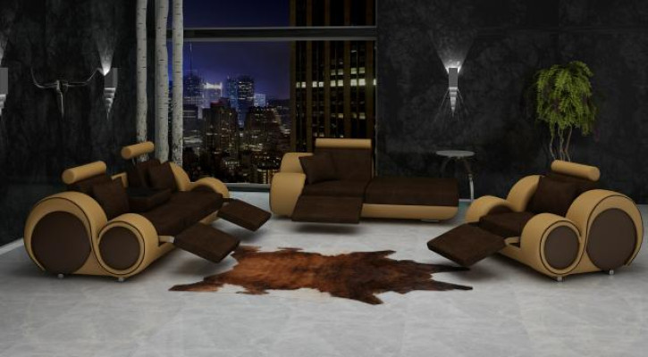 Sofa Ustawić Skórę & Włókienniczy Materiał Couch Zestaw sofowy 3+Chaise+1 ​​​​Żywy krajobraz