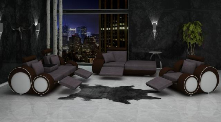 Sofa Ustawić Skórę & Włókienniczy Materiał Couch Zestaw sofowy 3+Chaise+1 ​​​​Żywy krajobraz