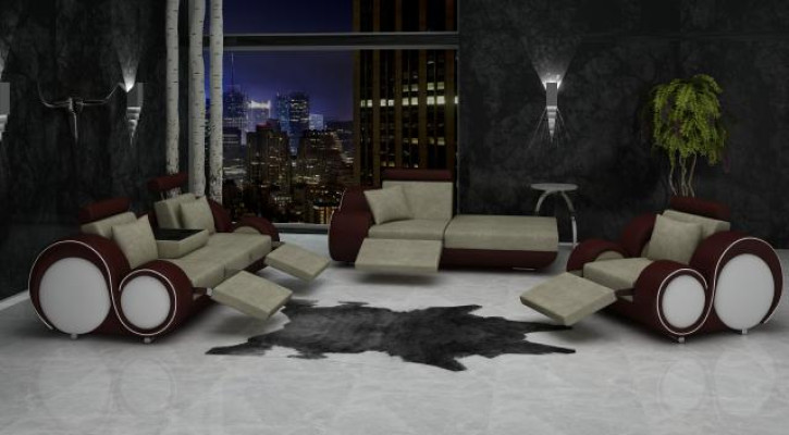 Sofa Ustawić Skórę & Włókienniczy Materiał Couch Zestaw sofowy 3+Chaise+1 ​​​​Żywy krajobraz