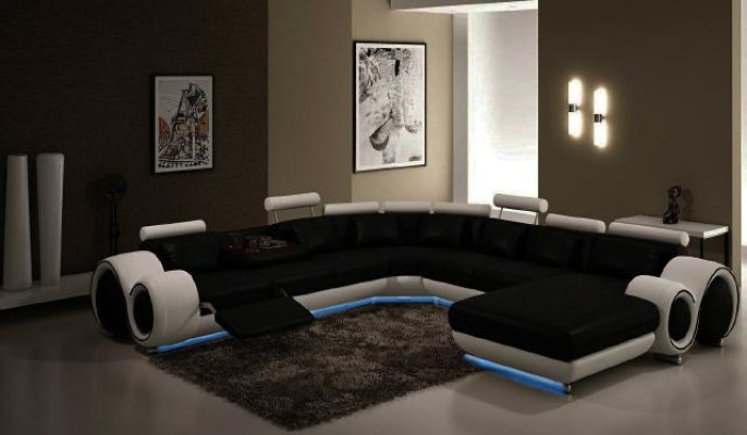 Skóra Sofa z USB Couch XXL Żywy krajobraz Ledercouch Duża Sofa Narożnikowa kanapa