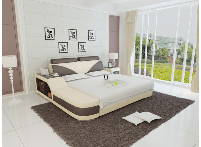 Design Podkładka Podwójne łóżko Nowoczesna Sypialnia łóżka 140x200cm + USB & Polka