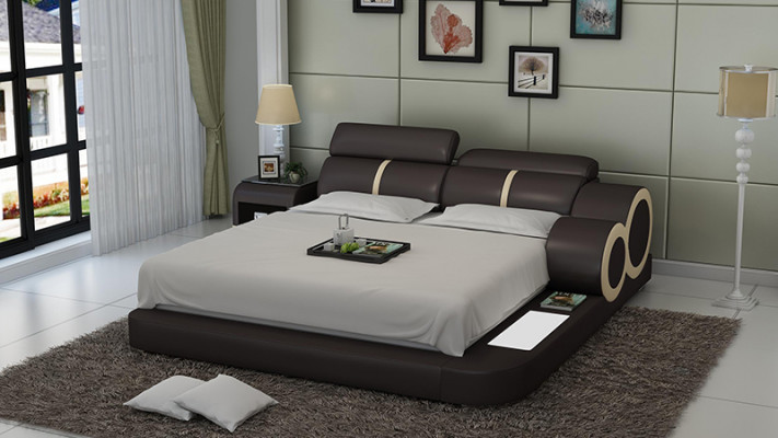 Design Łóżko XXL Duże łóżko Skóra Podkładka Hotelowa 160x200cm Wielofunkcyjna Półka USB