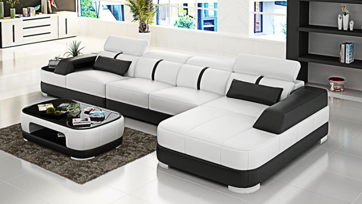 Skórzana sofa Podkładka Siedziba Narożnik Sofa Ustawić Żywy krajobraz salonu
