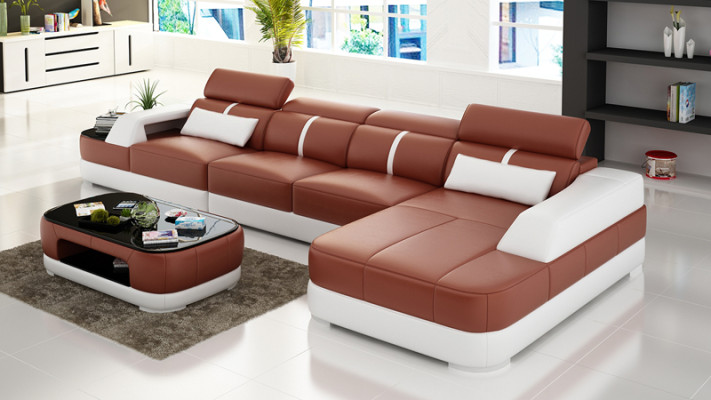 Skórzana sofa Podkładka Siedziba Narożnik Sofa Ustawić Żywy krajobraz salonu