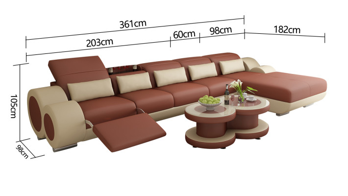Sofa skórzana Sofa Żywy krajobraz Modern Narożnik Narożnikowa kanapa Design Ustawić