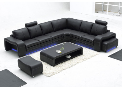 Skórzana sofa sofa kanapa Żywy krajobraz Narożnikowa kanapa Narożnik Ustaw Design Modern New A1109