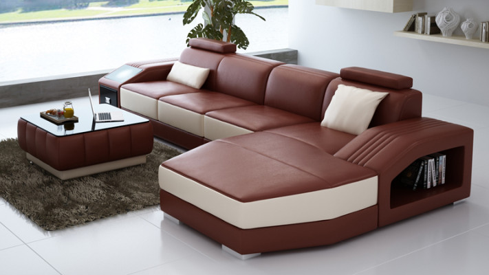 Nowoczesna skórzana sofa kanapa Żywy krajobraz Narożnikowa kanapa Narożnik Ustawić wystrój designu