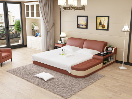 Design Skóra Łóżko Luxury Podkładka łóżka Double Modern Marriage 140/160/180 cm