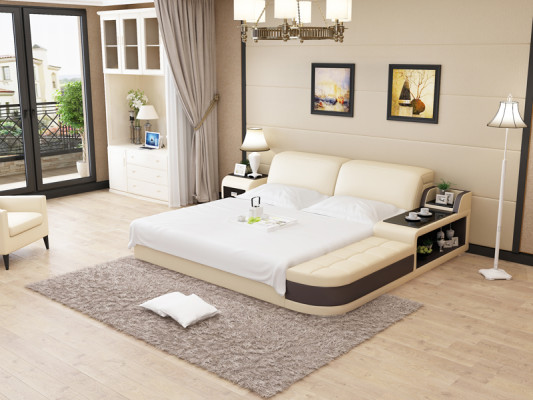 Design Skóra Łóżko Luxury Podkładka łóżka Double Modern Marriage 140/160/180 cm