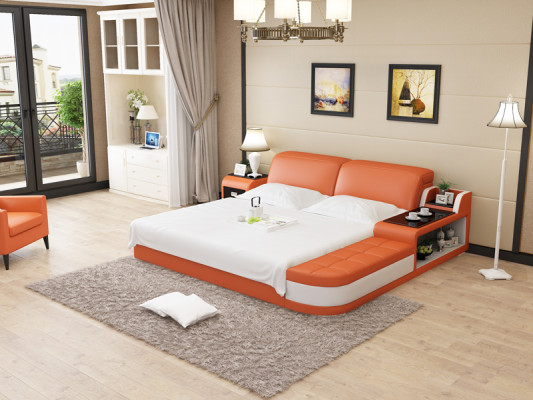 Design Skóra Łóżko Luxury Podkładka łóżka Double Modern Marriage 140/160/180 cm