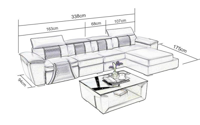 Skórzana sofa Kanapa Podkładka Designerska sofa Skóra Sofy Sofa Sofa w kształcie litery L G8048C Czarny