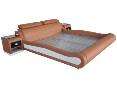 Luksusowe łóżko z USB Podkładka Małżeństwo łóżko Skóra 140/160/180/200 LB8825