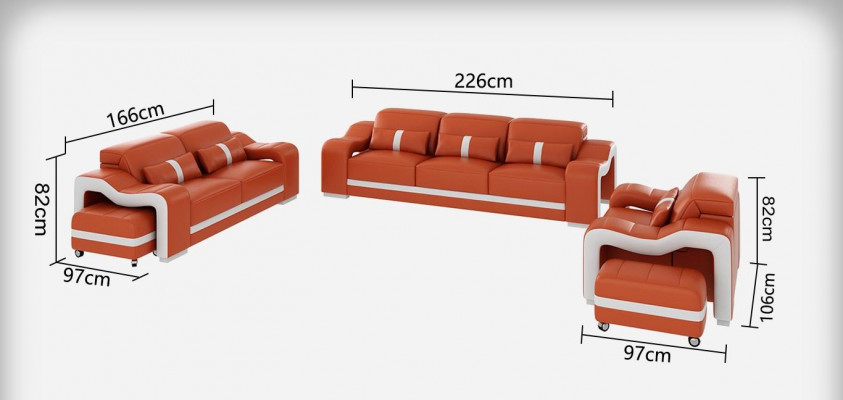 Design Zestaw sofowy Kanapa Podkładka Sofy Skóra Modern 3+1 miejsce do siedzenia Kompletny Zestaw Nowy