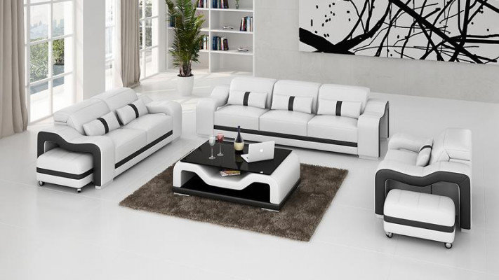 Design Zestaw sofowy Kanapa Podkładka Sofy Skóra Modern 3+1 miejsce do siedzenia Kompletny Zestaw Nowy