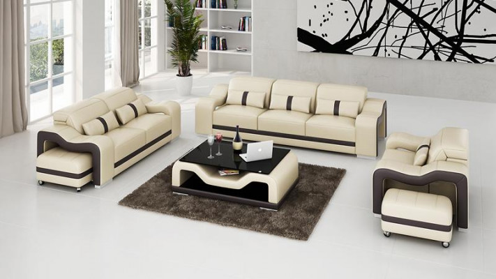 Design Zestaw sofowy Kanapa Podkładka Sofy Skóra Modern 3+1 miejsce do siedzenia Kompletny Zestaw Nowy