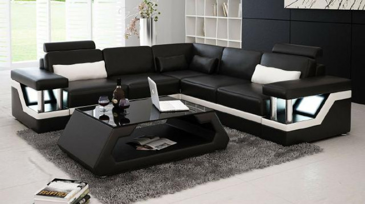 Sofa skórzana XXL na USB Ustaw Żywy krajobraz narożnik Skóra Narożnikowa kanapa HAMBURG II