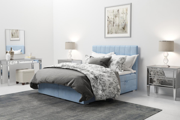 Box spring Łóżko Hotel Double Blue Aksamit Luksusowe łóżko Podkładka Podstawa łóżka 180x200