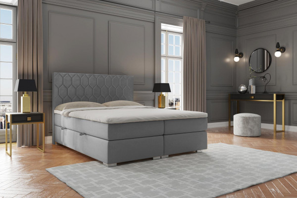 Boxspring Łóżko Hotel Double 180x200cm Luksusowe łóżko Podkładka Function Box Szara