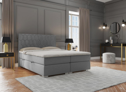 Boxspring Łóżko Hotel Double 180x200cm Luksusowe łóżko Podkładka Function Box Szara