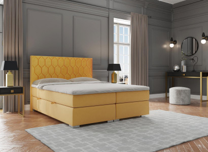 Box spring Łóżko Hotel Double Luxury łóżko Podkładka Funkcja Podstawa łóżka Żółty Aksamit