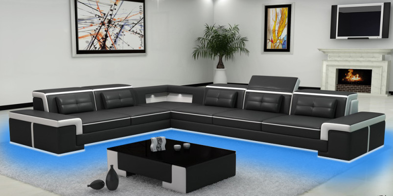 Nowoczesna kanapa narożnikowa Skóra Podkładka Design Sofa Ustawić Żywy krajobraz
