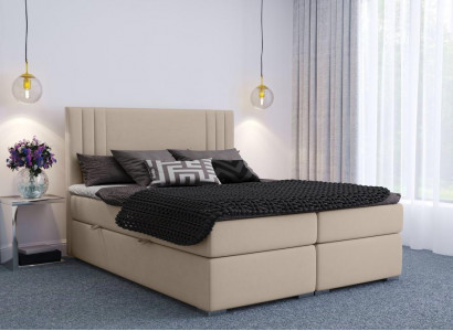 Boxspring Łóżko Hotel Double Beige Włókienniczy Luksusowe łóżko Podkładka Box Function