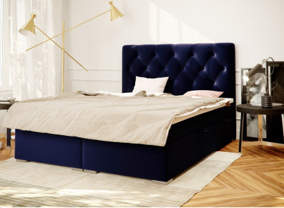 Boxspring Łóżko Hotel Double Blue Włókienniczy Luksusowe łóżko Podkładka Podstawa łóżka Funkcja