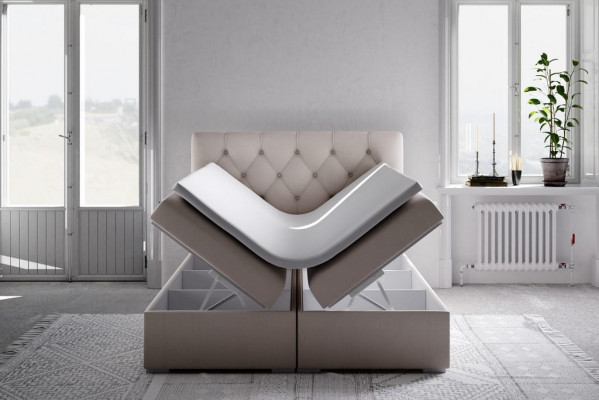Boxspring Łóżko Hotel Double Blue Włókienniczy Luksusowe łóżko Podkładka Podstawa łóżka Funkcja