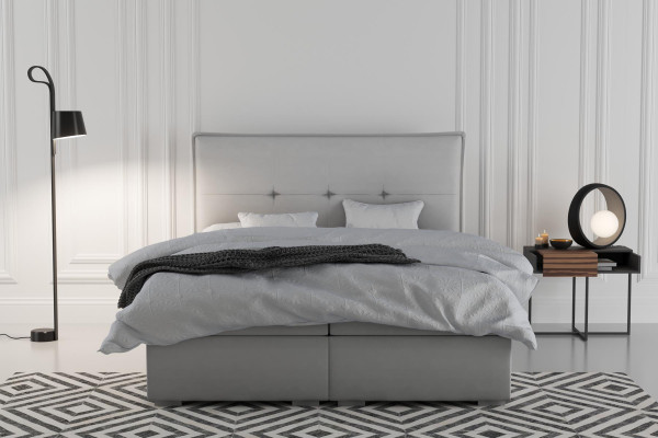Boxspring Łóżko Hotel Double Włókienniczy Szary Luksusowe łóżko Podkładka Podstawa łóżka Funkcja