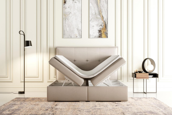Boxspring Łóżko Hotel Double Włókienniczy Szary Luksusowe łóżko Podkładka Podstawa łóżka Funkcja