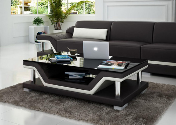 Designerski stolik kawowy Podkładka Tabela Skóra Szkło Modern stoły #SB3009
