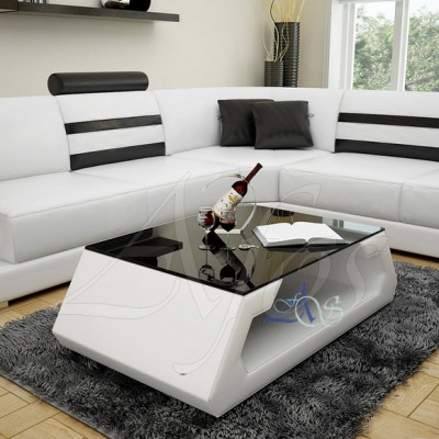 Designerski stolik kawowy Podkładka Tabela Skóra Szkło Moderner Tabela (Hamburg)