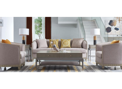 Designerska Kanapa Siedziba Podkładka 3+1+1 miejsce do siedzenia BeigeTextil Ustawić Sofa Aksamit Nowość